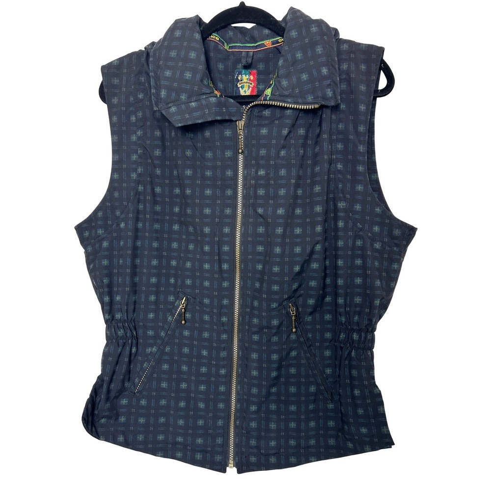 Sunice Vest Women S Navy Blue Plaid Full Zip Gorpcore Golf Outdoor Utility